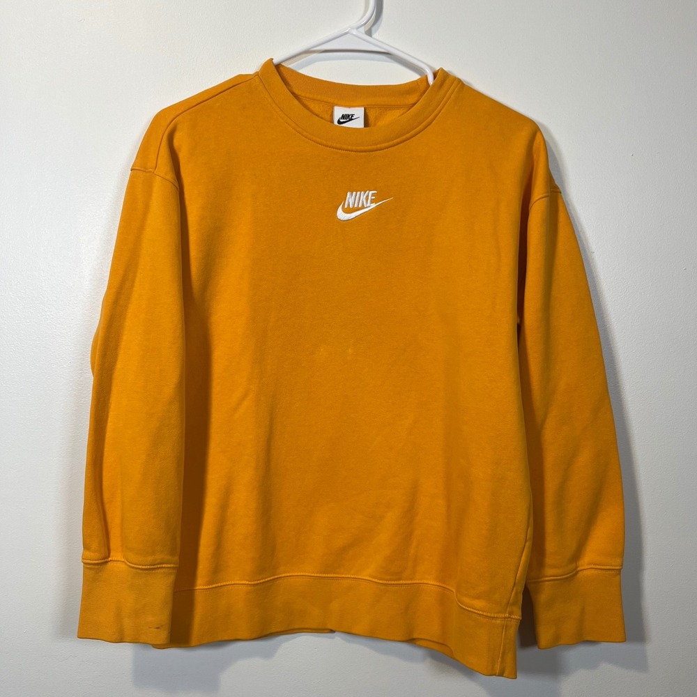 Nike Womens Sportswear Essential Fleece Crewneck Sweatshirt Orange Gold Large